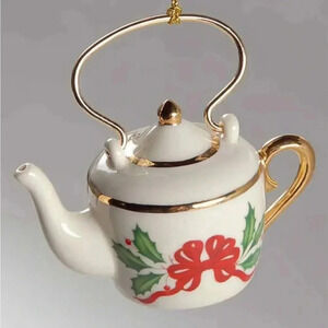 LENOX Steeped in Tradition Tea Kettle Christmas Ornament NWT Porcelain 2015